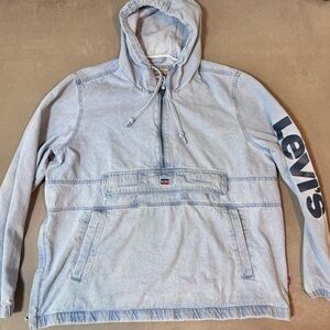 VINTAGE Y2K Levi's Potrero Denim Pullover Anorak Hoodie Jacket XXL *flawed